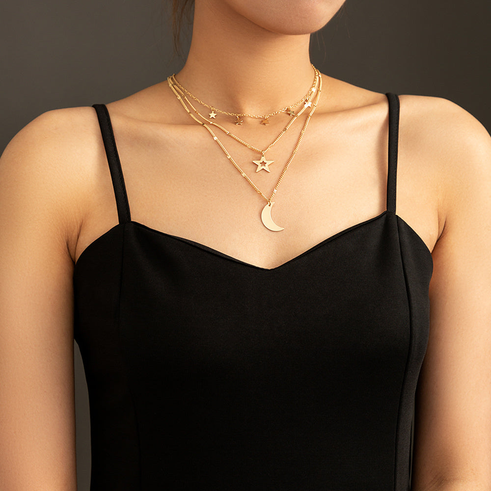 Personality, stars, Moon, Multiple Necklaces
