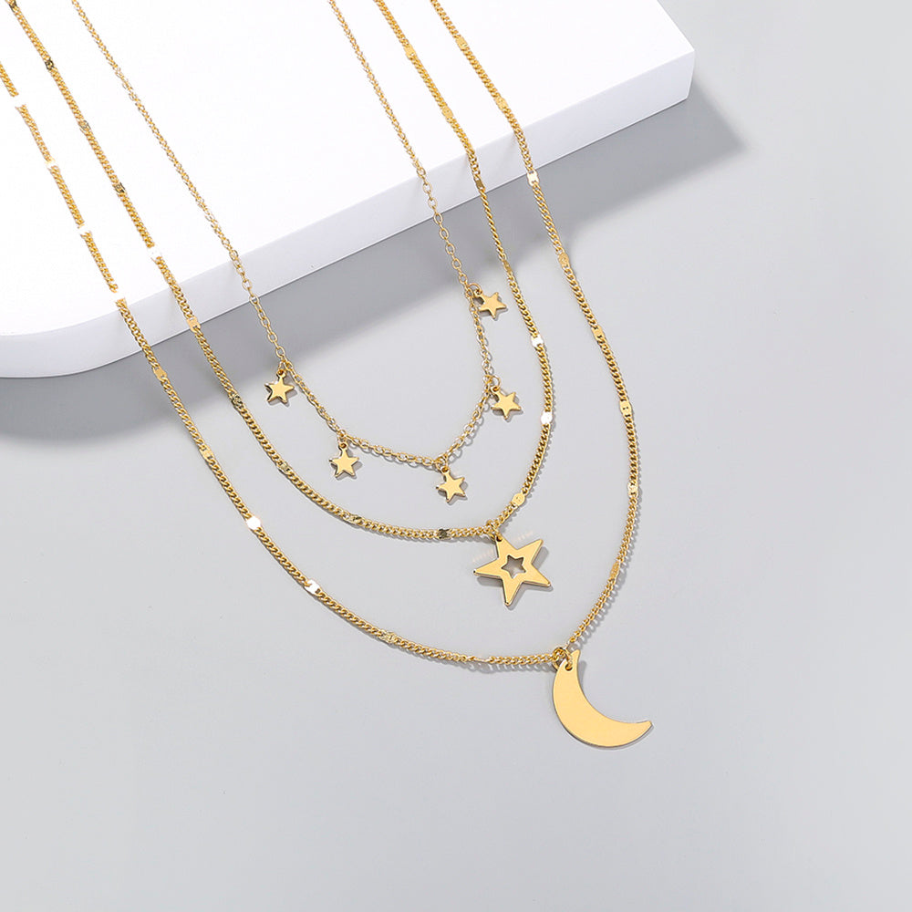 Personality, stars, Moon, Multiple Necklaces