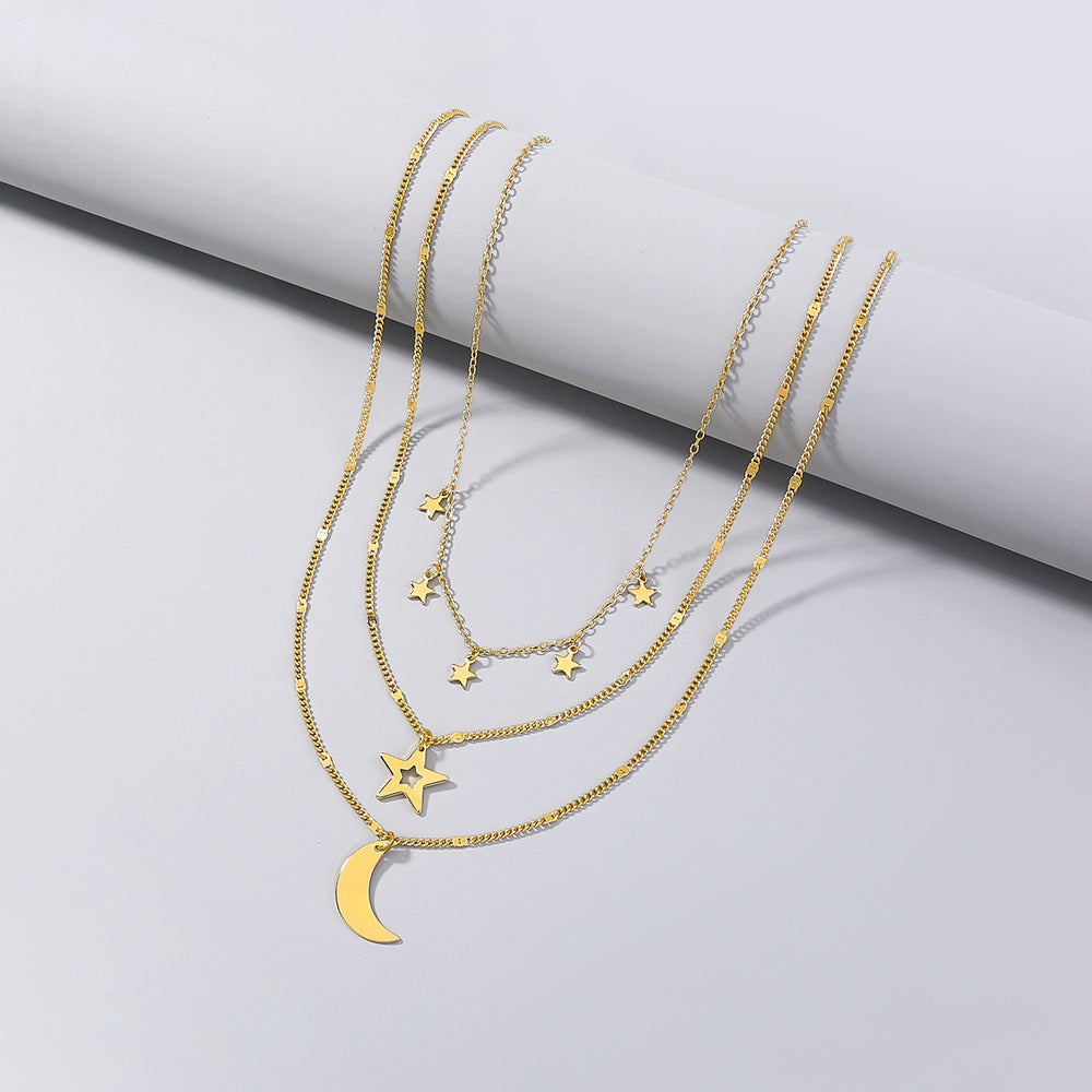 Personality, stars, Moon, Multiple Necklaces