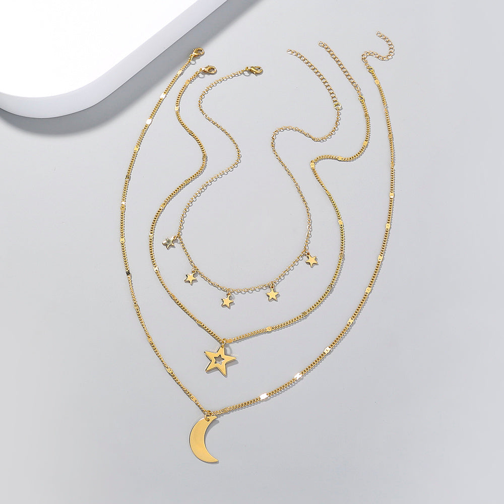Personality, stars, Moon, Multiple Necklaces