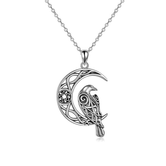 Nordic Viking Hollow Moon Crow Pendant