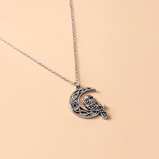 Nordic Viking Hollow Moon Crow Pendant