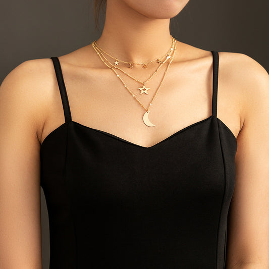 Personality, stars, Moon, Multiple Necklaces