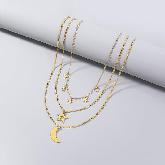 Personality, stars, Moon, Multiple Necklaces