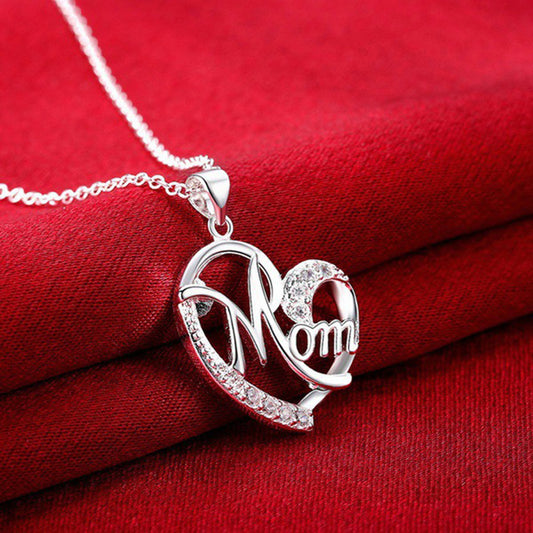 Rhinestone Letter Mom Heart Pendant